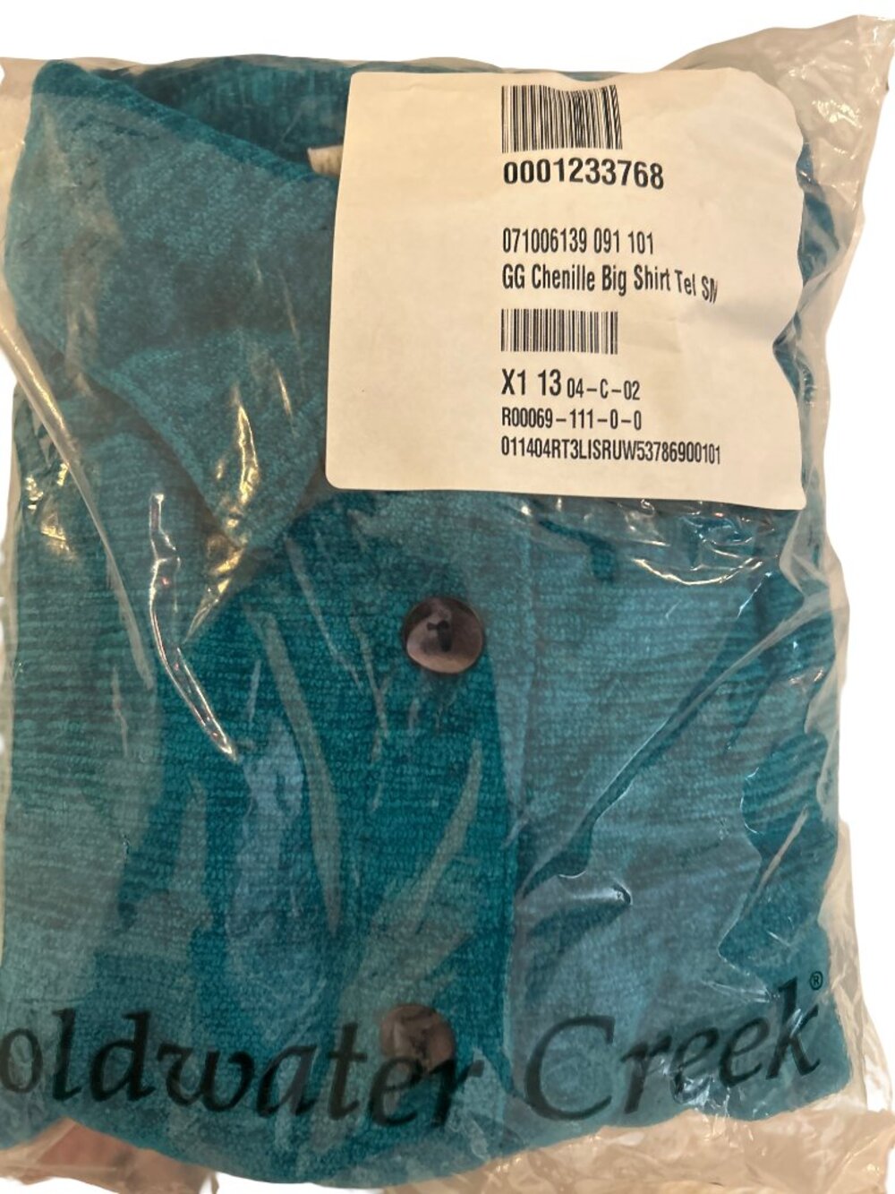 Rare Vintage Coldwater Creek Small Chenille Big Shirt Teal Blue Rayon Button NWT